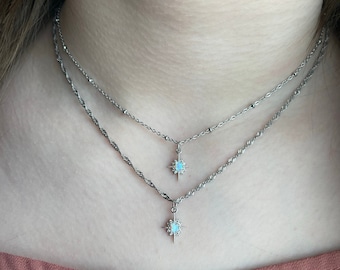 SILVER Opal Star Necklace • Christmas Gift • Minimalist Gemstone Necklace • Mom Gift • Opal Jewelry • Opal Pendant Necklace • Gift for Her