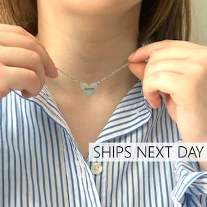 Custom Engraved Heart Necklace, A Gift from Heart, Dainty Silver Name Necklace, Personalized Gold Heart Charm Necklace, Anniversary Gift