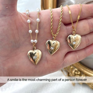 18K GOLD Heart Pendant Necklace • Heart Locket Necklace • Personalized North Star Heart Necklace • ANTITARNISH Jewelry • Christmas Gift Idea