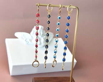 Dainty Evil Eye Dangle Earrings • Gold Evil Eye Earrings • Turkish Protection Jewelry • Minimalist Drop Earrings • Birthday Gift for Her