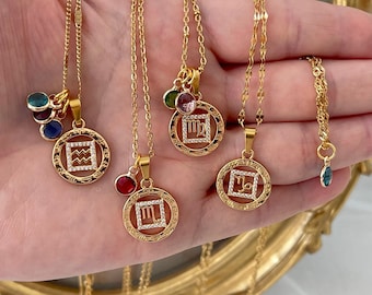 GOLD gefüllte himmlische Sternzeichen-Konstellations-Halskette • personalisierter Geburts-Zeichen-Tarot-Anhänger • Astrologie-Schmuck • Weihnachtsgeschenk