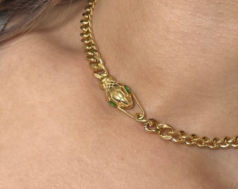 GOLD Vintage Snake Choker Medusa Pendant Dainty Serpent Snake Jewelry Set Curb Chain Bracelet WATERPROOF Best Anniversary Gift for Her