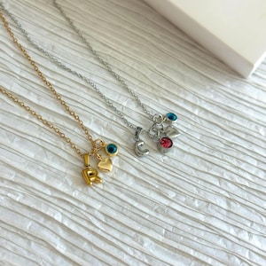 Colar personalizado com inicial em forma de bolha, pedra de nascimento, pingente de coração e olho grego, pingente de letra dourada, joia com inicial em prata, presente de aniversário