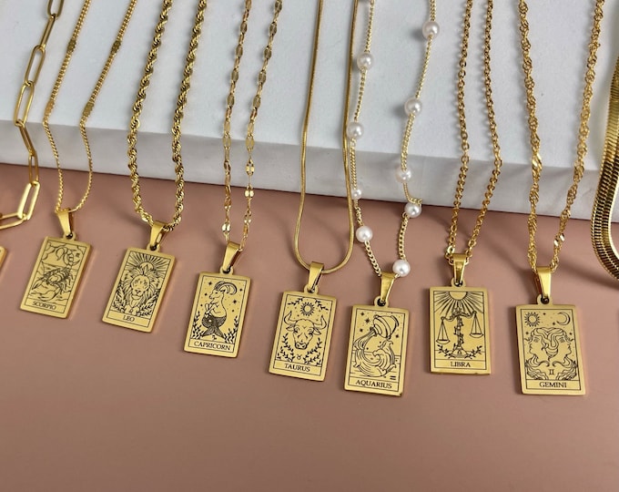 Tarot Zodiac Necklace • Customized Birthday Gift • Celestial Necklace • WATERPROOF Jewelry • Mother's Day Gift • Witchy Necklace