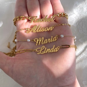 Personalisierte Gold Name Halskette Zierliche Name Halskette Typenschild Halskette Handschrift Halskette Benutzerdefinierte Schmuck Geschenk für Mama Brautjungfer Geschenke