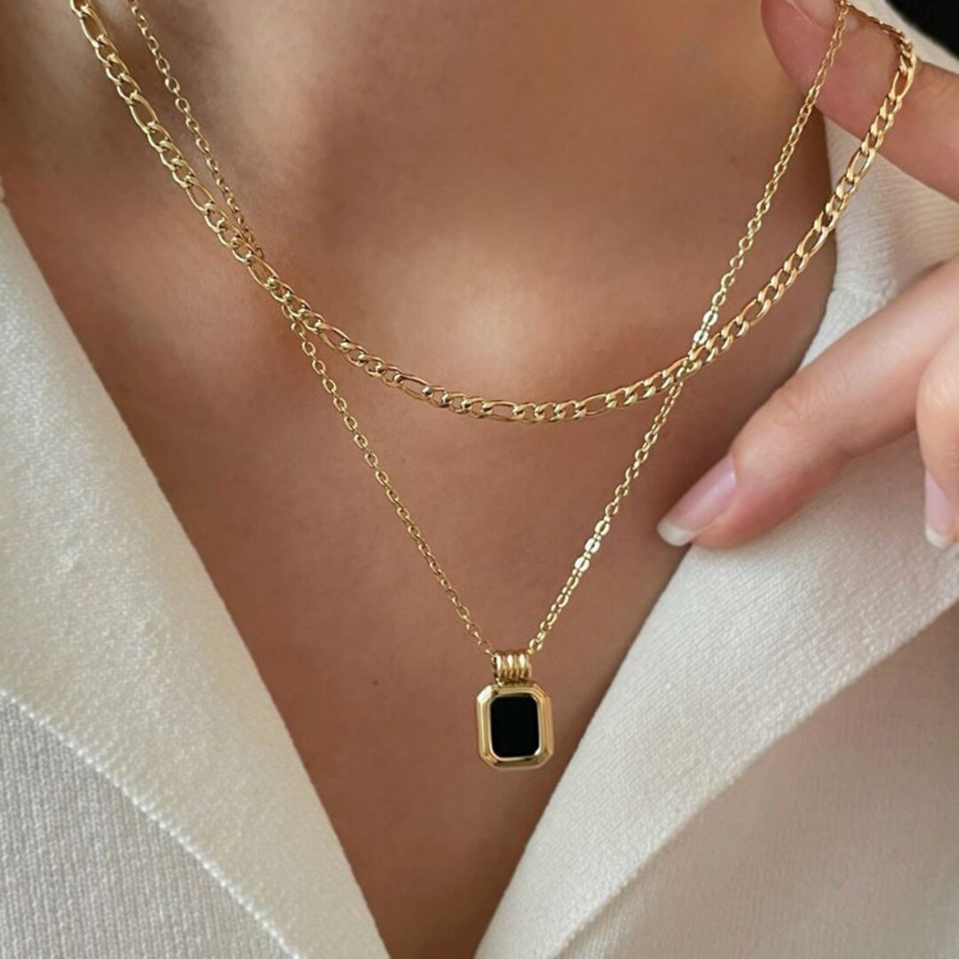 GOLD FILLED Square Diamond Necklace Double Layer Choker Necklace White