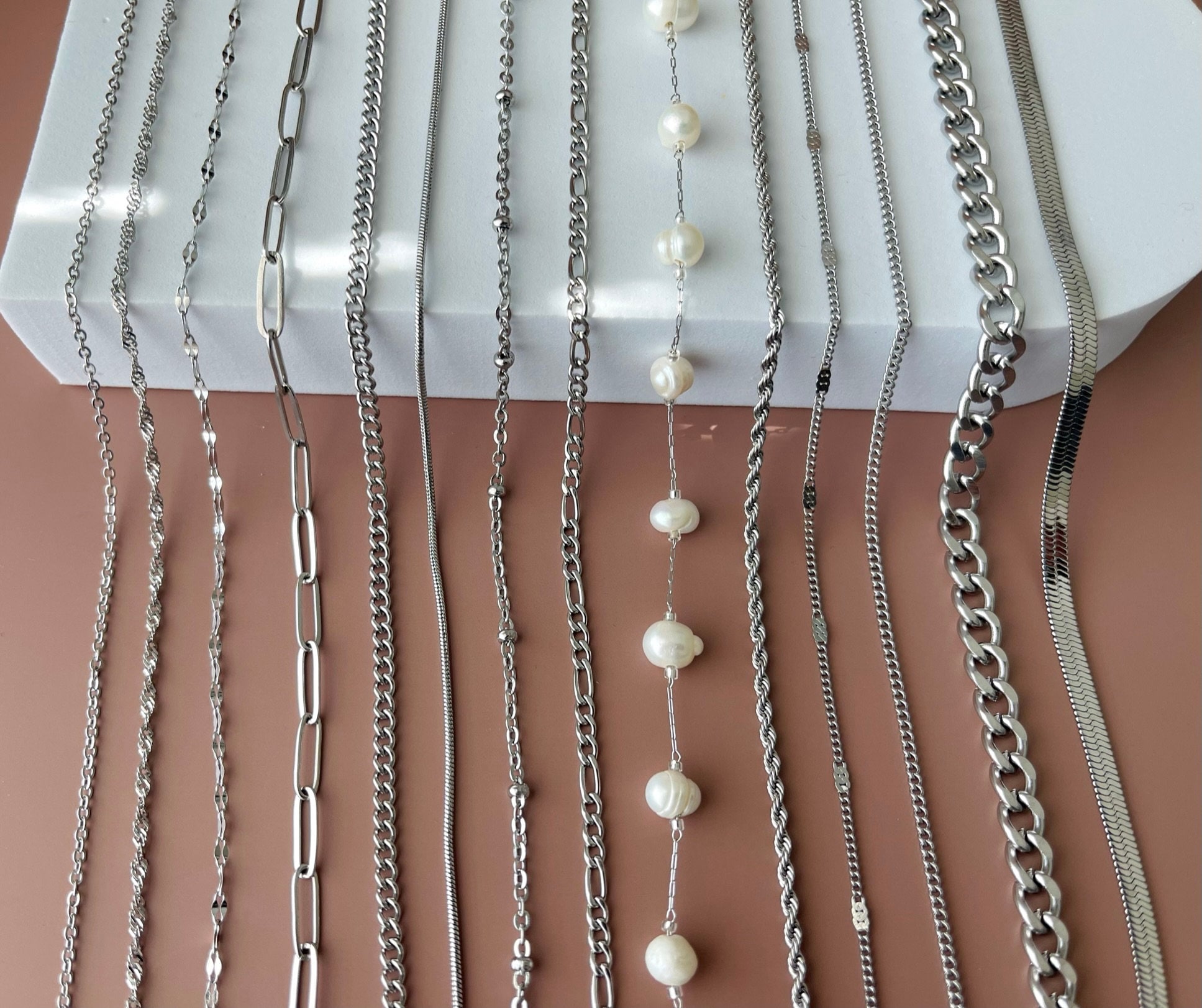 SILVER Stainless Steel Chain Necklace Silver Curb Necklace