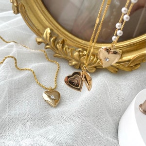 18K GOLD Heart Pendant Necklace Heart Locket Necklace Personalized ...