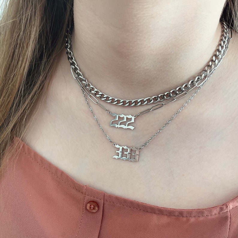 SILVER Angel Number Necklace Old English Pendant Necklace Luck Etsy