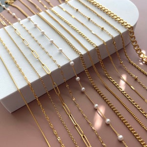 GOLD Filled Chain Necklace Paperclip Chain Beaded Chain Herringbone Chain Layering Necklace ANTI-TARNISH Dainty Chain Necklace Gift for Kids