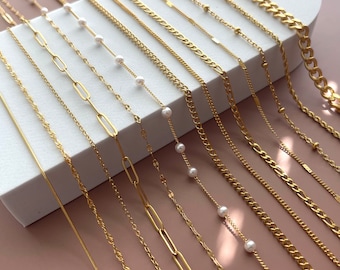 GOLD Filled Chain Necklace Paperclip Chain Beaded Chain Herringbone Chain Layering Necklace ANTI-TARNISH Dainty Chain Necklace Gift for Kids