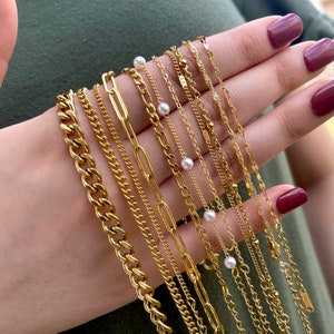 18K GOLD Filled Chain Necklace Herringbone Chain Miami Cuban Chain Dainty Necklaces for Women Paperclip Chain ANTI-TARNISH