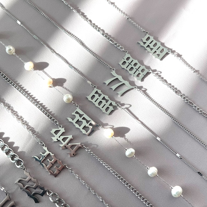 SILVER Angel Number Necklace Old English Pendant Necklace Luck Etsy