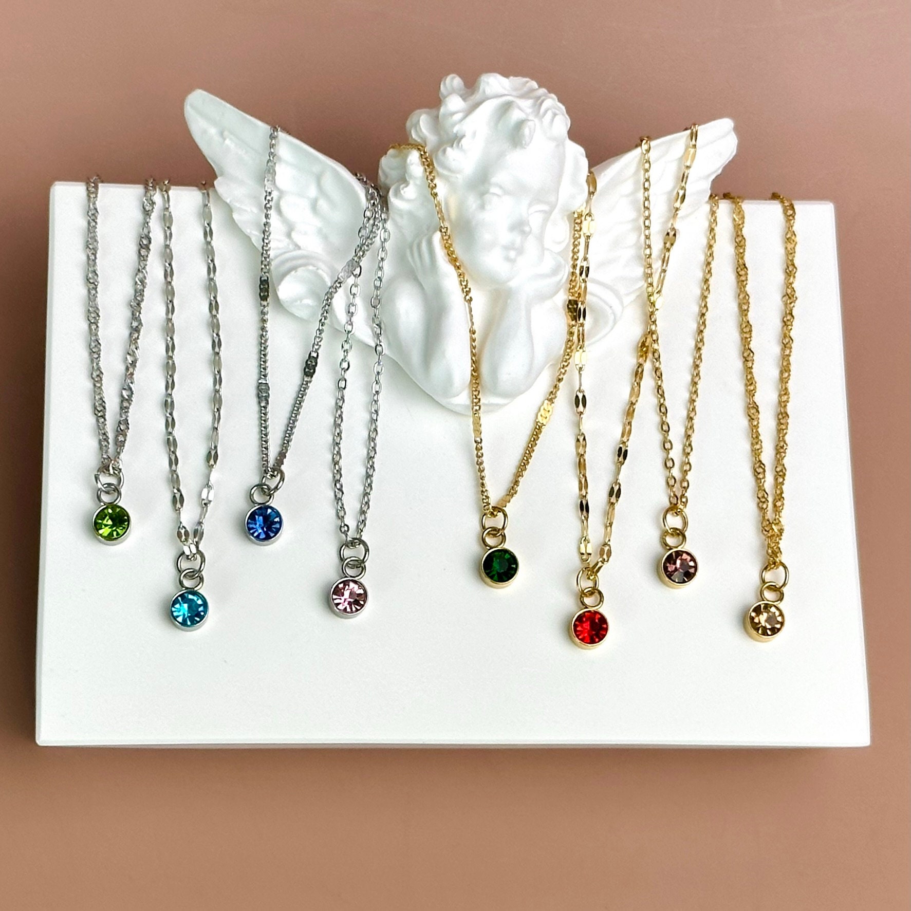 Collana Donna Con Pietre Portafortuna In Oro Delicato - 2 Pietre Di Nascita (Settembre E Novembre) - Regalo Di Compleanno E Natale