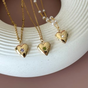 Birthstone Heart Locket Necklace • Personalized Best Friend Gift • Minimalist Photo Locket Necklace • Love Necklace • Anniversary Gift Idea