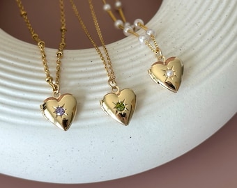 Geburtsstein Herz Locket Halskette • Personalisiertes Beste Freund Geschenk • Minimalistische Foto Locket Halskette • Liebe Halskette • Jahrestag Geschenkidee