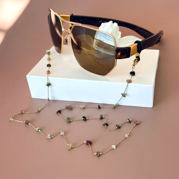 GOLD Gemstone Beaded Chain For Eyeglasses Holder • Best Valentine’s Day Gift • Dainty Glasses Chain • Reading Glasses Holder • Gift for Moms