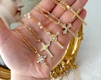GOUDEN sierlijk kruis religieuze christelijke kruisbeeld hanger ketting rozenkrans bid kruis charme cadeau UNISEX sieraden minimalistische kruis sieraden