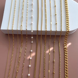 GOLD FILLED Chain Necklaces Beaded Chain Herringbone Chain Choker Twist Chain Cuban Chain Necklace Everyday Jewelry WATERPROOF Mom Necklaces