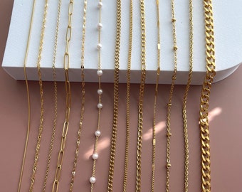 GOLD FILLED Chain Necklaces Beaded Chain Herringbone Chain Choker Twist Chain Cuban Chain Necklace Everyday Jewelry WATERPROOF Mom Necklaces