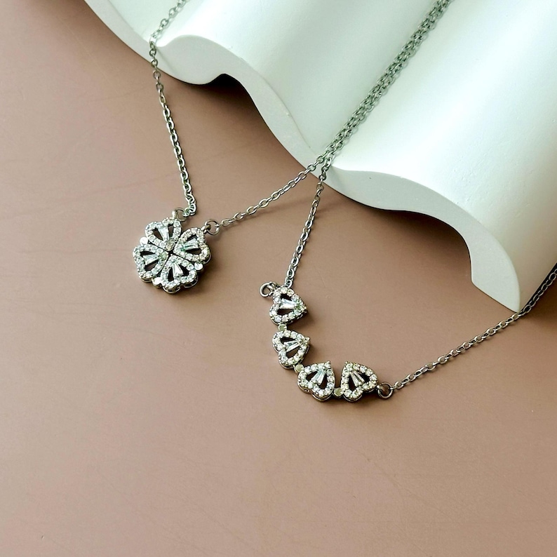 18K GOLD Vierblättriges Kleeblatt • Muttertagsgeschenk • Magnetische Herzkette • Zirkonia-Glückskette • Zierliche Geburtstagsgeschenke Bild 10