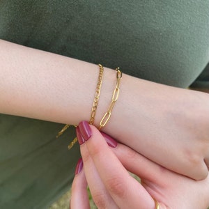 GOLD FILLED Paperclip Chain Bracelet Figaro Chain Cuban Chain Link Chain Summer Jewelry Anti-Tarnish Anklets Birthday Gifts for Her
