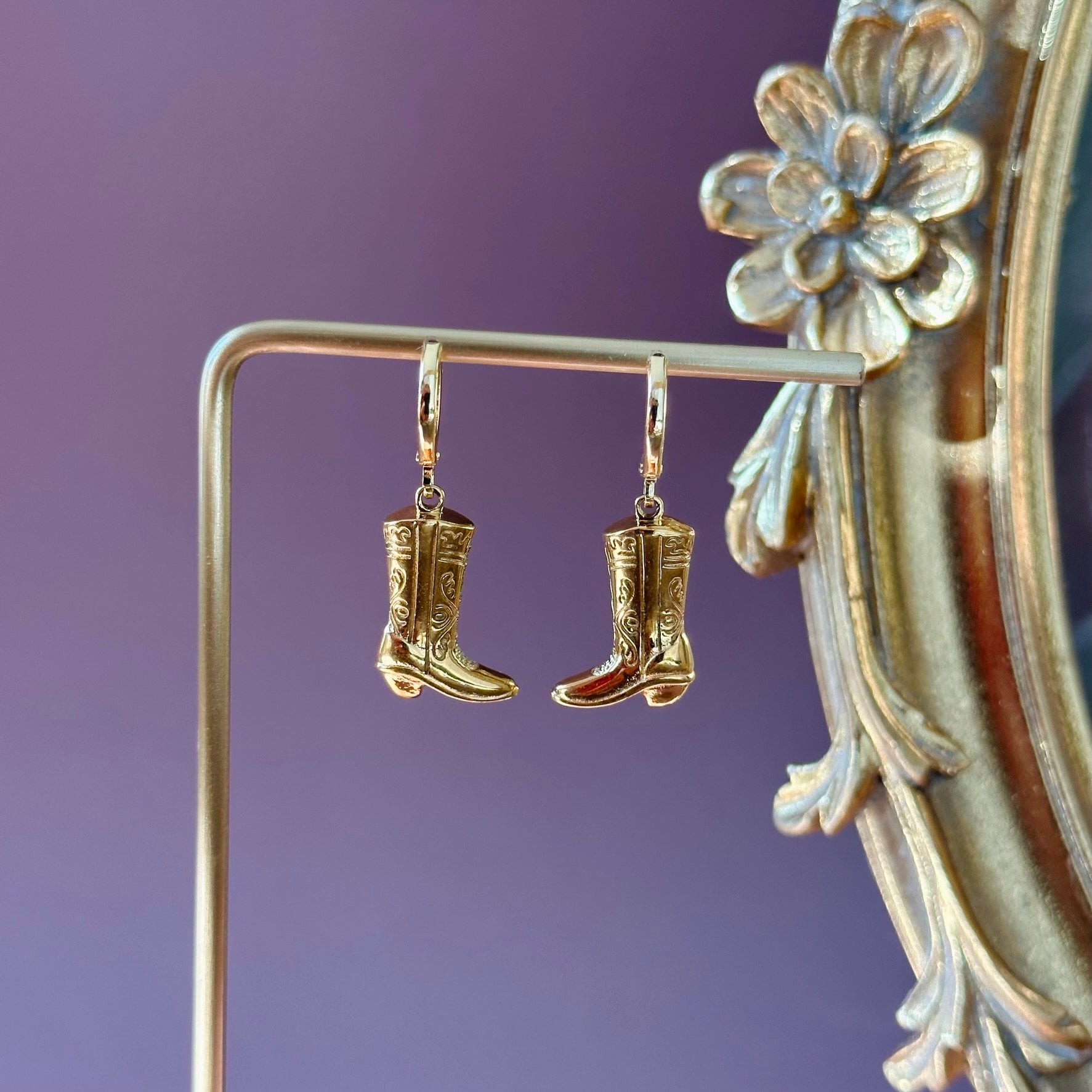 Cowboy Boot Earrings * Gold Western Charm Jewelry * Birthday Gift * Dainty Cowgirl Horseshoe Earrings * Trendy Rodeo Earrings * Gift for Her