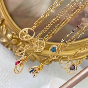 Collier en or avec pierres de naissance du zodiaque • Cadeau pour meilleur ami • Bijoux minimalistes du signe de la constellation • Collier superposé personnalisé • Cadeau d'anniversaire