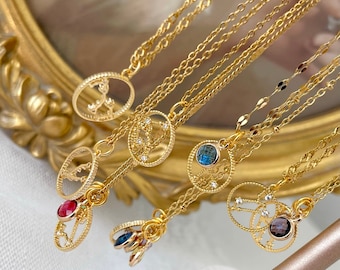 GOLD Sternzeichen Geburtsstein Halskette • Beste Freundin Geschenk • Minimalistischer Sternbild Schmuck • Personalisierte Halskette • Geburtstagsgeschenk