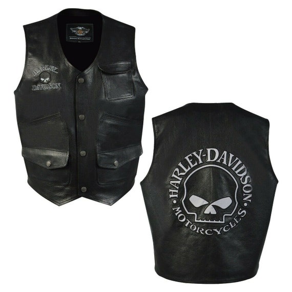 Hecho Harley Davidson Classic Leather Vest - Etsy