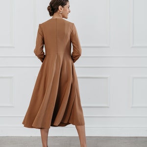 Wear to work modern fit waist cut midi length dress, Long sleeves with wrinkled chest, Comfort lining, Modern dress for unique office day image 5