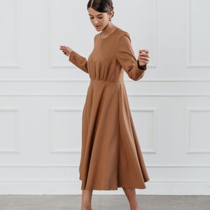 Wear to work modern fit waist cut midi length dress, Long sleeves with wrinkled chest, Comfort lining, Modern dress for unique office day image 4