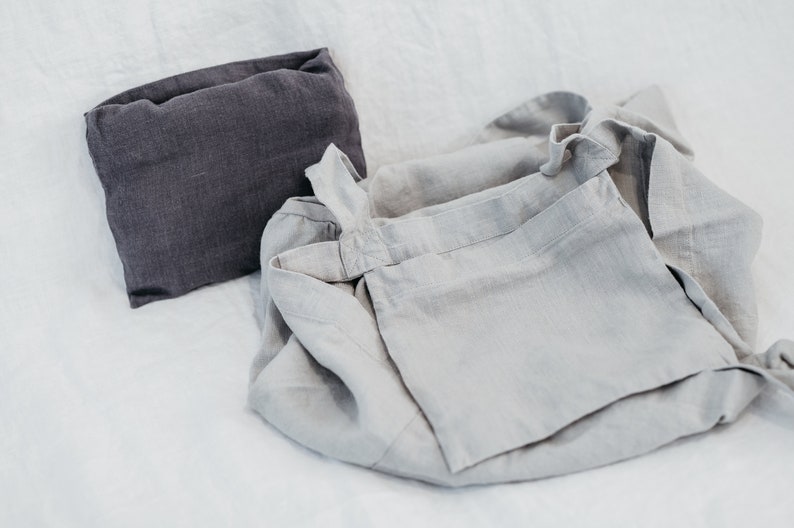 Linen shopping bag with pocket, easy folded in pocket, small bag to carry everyday