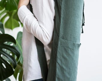 Linen Yoga Mat Bag, Yoga Mat Carrier with Pocket, Adjustable Strap, Double Layer Linen Bag, Eco-Friendly Yoga Gift