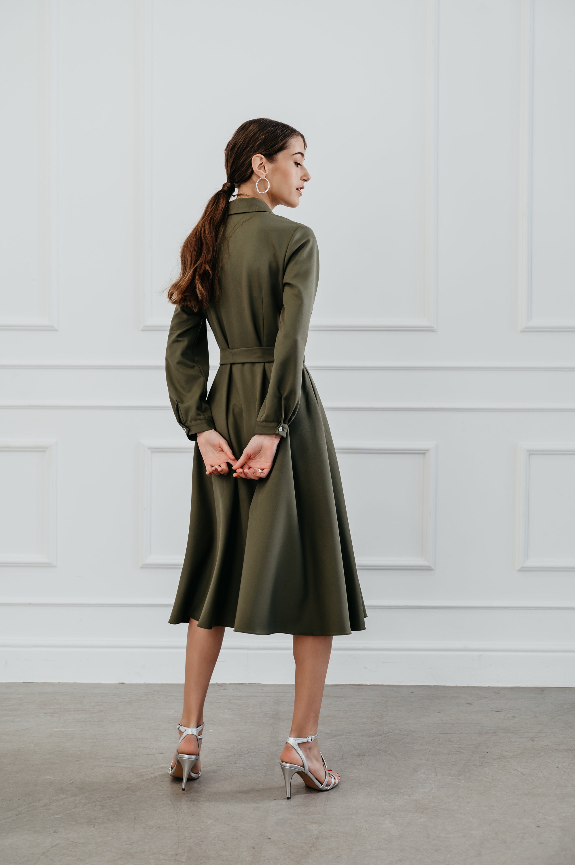 green emerald velvet dress Zapaka Women 1950s Swing Dress Black Long Sleeves Velvet Vintage Dress, Dark Green / XL main image 0