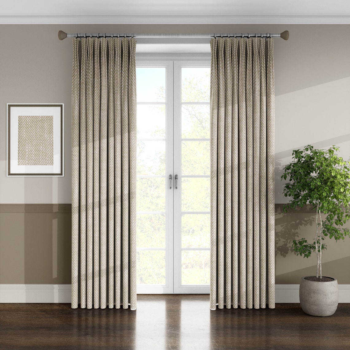 100 Organic Linen Herringbone Weave Pattern Triple Pinch Etsy