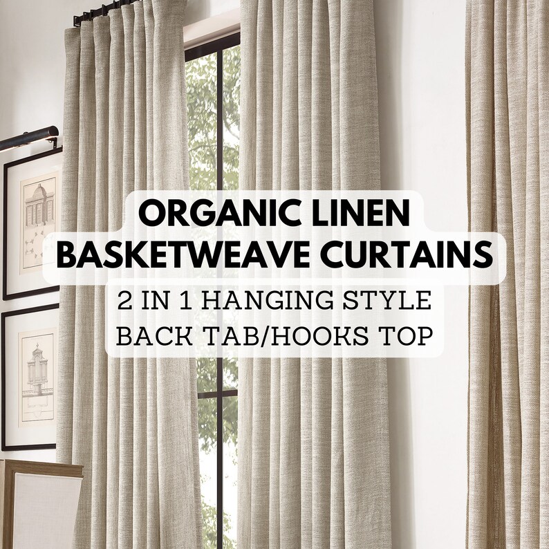 Organic Linen Basketweave Curtains With 2 in 1 Backtab/hooks Etsy