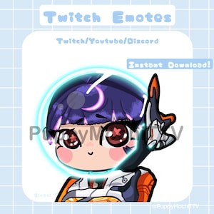 Puede incluir: Una ilustración de dibujos animados de una niña con cabello morado y un diseño de media luna. Lleva un traje espacial blanco y naranja con un círculo azul brillante alrededor de su cabeza. El texto "¡Descarga instantánea!" está en la esquina superior derecha de la imagen.