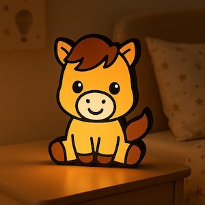 Cartoon Paard Nachtlampje – Cute Horse 3D Lightbox voor Kinderen – Sfeervolle LED Lamp – USB – Kinderkamer Decor of Cadeau - Leeslampje