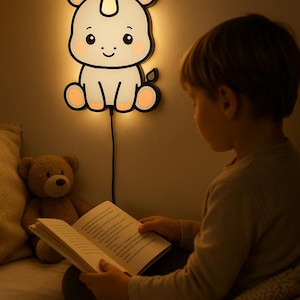 Cartoon Neushoorn Nachtlampje – Cute Rhino Lightbox – Sfeervolle 3D Lamp voor Kinderen – USB – Kinderkamer Decoratie & Uniek Cadeau