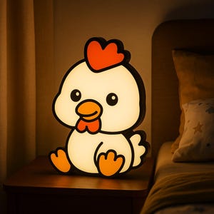 Chicken Nachtlampje – Cartoon Kip Lightbox voor Kinderen – 3D Geprint – USB – Sfeervol LED Lampje – Kinderkamer Cadeau