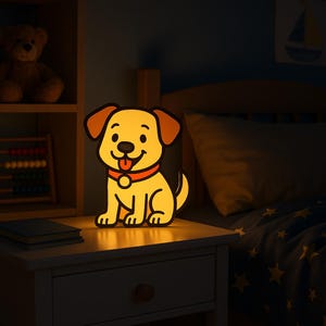 Luz noturna de cachorro de desenho animado – Caixa de luz fofa para crianças – Lâmpada LED 3D atmosférica como luz noturna – USB – Para quarto infantil ou presente