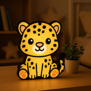 Cartoon Luipaard Nachtlampje – Cute Leopard Lightbox – 3D Geprint USB Lamp voor Kinderkamer, Slaapkamer of Cadeau