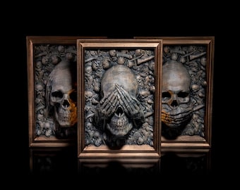 Hear See & Speak No Evil Skulls 3D Painting | Optical