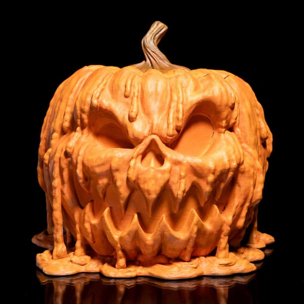 Snoep Pot Met Smeltende Pompoen Design | Spooky Jack-o'-lantern Candy Jar | Carved Melting Pumpkin | Halloween Pompoen | 3D Print