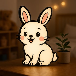 Konijn Nachtlampje – Cartoon Rabbit Lightbox voor Kinderen – Sfeervolle 3D LED Lamp – USB – Kinderkamer Cadeau