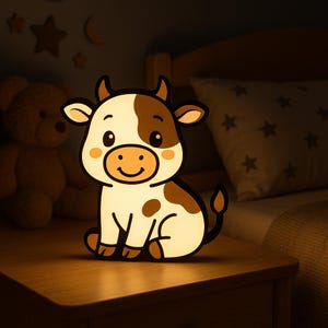 Cartoon Koe Nachtlampje – Cute Cow 3D Lightbox – LED Nachtlamp voor Kinderen – USB Lampje voor Kinderkamer of Cadeau