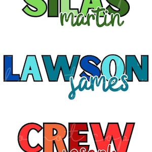 Color Fade Name Design - Design des ersten und zweiten Vornamens - Namen Design - Digitales Design, PNG, SVG, Sublimationsdesign, Digitaler Design Download