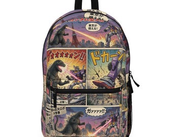 Godzilla Comic Backpack with water bottle holder | Kaiju Manga Illustrations