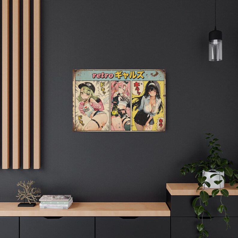 Retro Anime Girls Metal Sign | Vintage Manga Panel Wall Art image 7